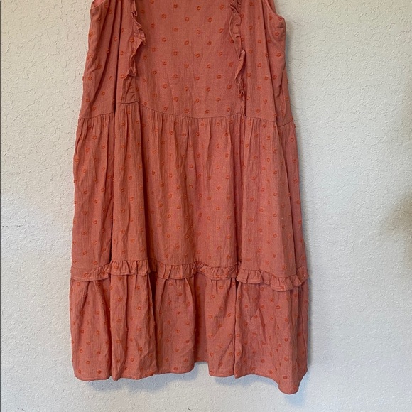 Pink Swiss Dot Ruffle Tiered Mini Dress, Boho Cottagecore Summer Dress Size S - Picture 3 of 8
